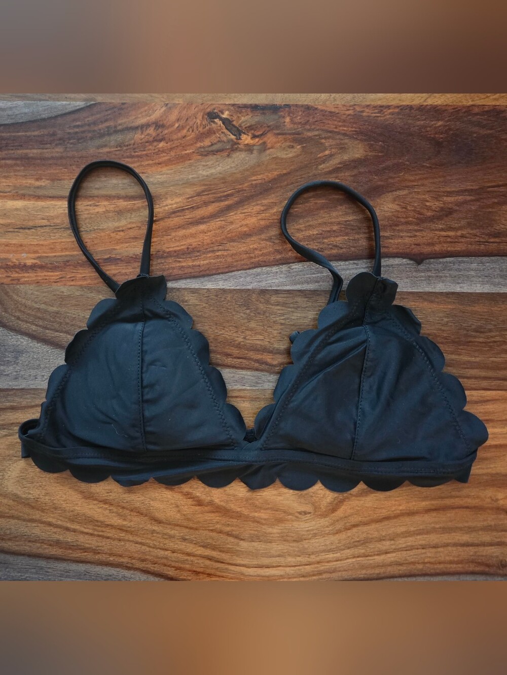 The Cutest Black Scalloped Triangle Swim Top - Women Swim Bikini Medium